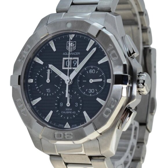 Men's 43mm Tag Heuer Black Aquaracer 300M SS Auto Cal 45 Watch! Ref: CAY211Z! - Picture 2 of 10